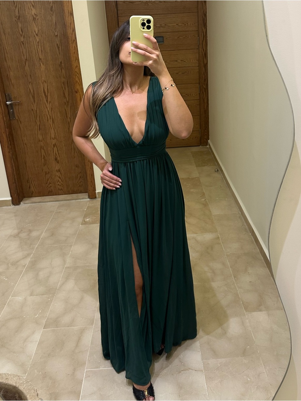 Deep Green V-Neck Women’s Maxi Dress
